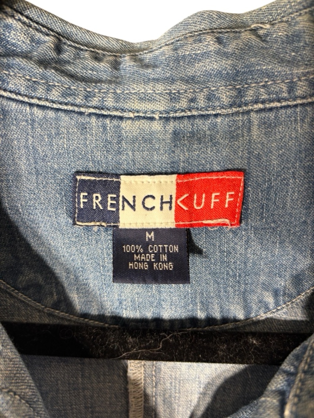 Vintage French Cuff M Light Blue Denim Button-Up Shirt Shacket Layer Hong Kong - Picture 4 of 7